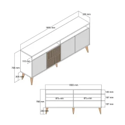 Credenza Jole, 180x35h79 cm, Noce e Bianco<Dmora Cheap