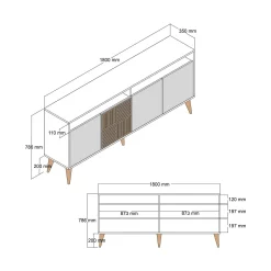 Credenza Jole, 180x35h79 cm, Noce e Bianco Marmo<Dmora Best