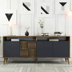 Credenza Jole, 180x35h79 cm, Noce e Antracite<Dmora Outlet