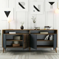Credenza Jole, 180x35h79 cm, Noce e Antracite<Dmora Outlet