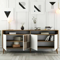 Credenza Jole, 180x35h79 cm, Noce e Bianco<Dmora Cheap
