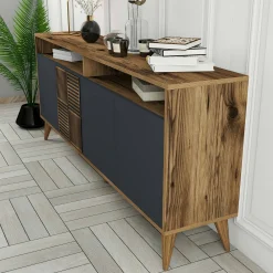 Credenza Jole, 180x35h79 cm, Noce e Antracite<Dmora Outlet