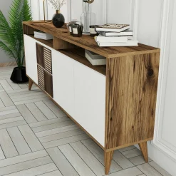Credenza Jole, 180x35h79 cm, Noce e Bianco<Dmora Cheap