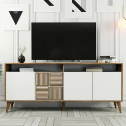 Credenza Jole, 180x35h79 cm, Noce e Bianco<Dmora Cheap