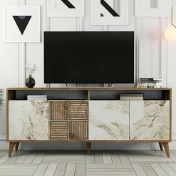 Credenza Jole, 180x35h79 cm, Noce e Bianco Marmo<Dmora Best