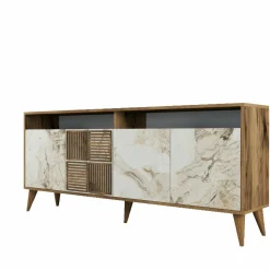 Credenza Jole, 180x35h79 cm, Noce e Bianco Marmo<Dmora Best