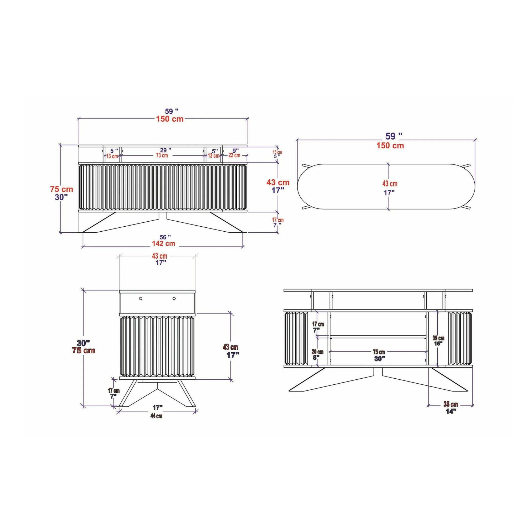 Credenza Joy, 150x43h75 cm, Bianco e Antracite<Dmora Hot