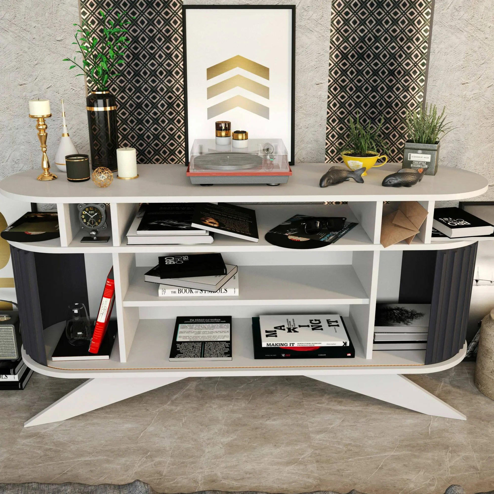 Credenza Joy, 150x43h75 cm, Bianco e Antracite<Dmora Hot