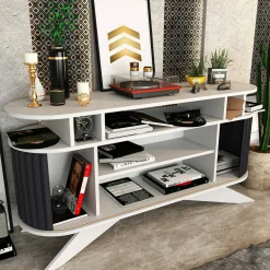 Credenza Joy, 150x43h75 cm, Bianco e Antracite<Dmora Hot