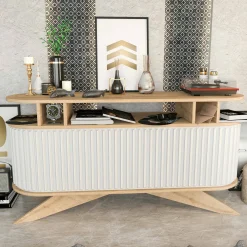 Credenza Joy, 150x43h75 cm, Quercia e Bianco<Dmora Fashion