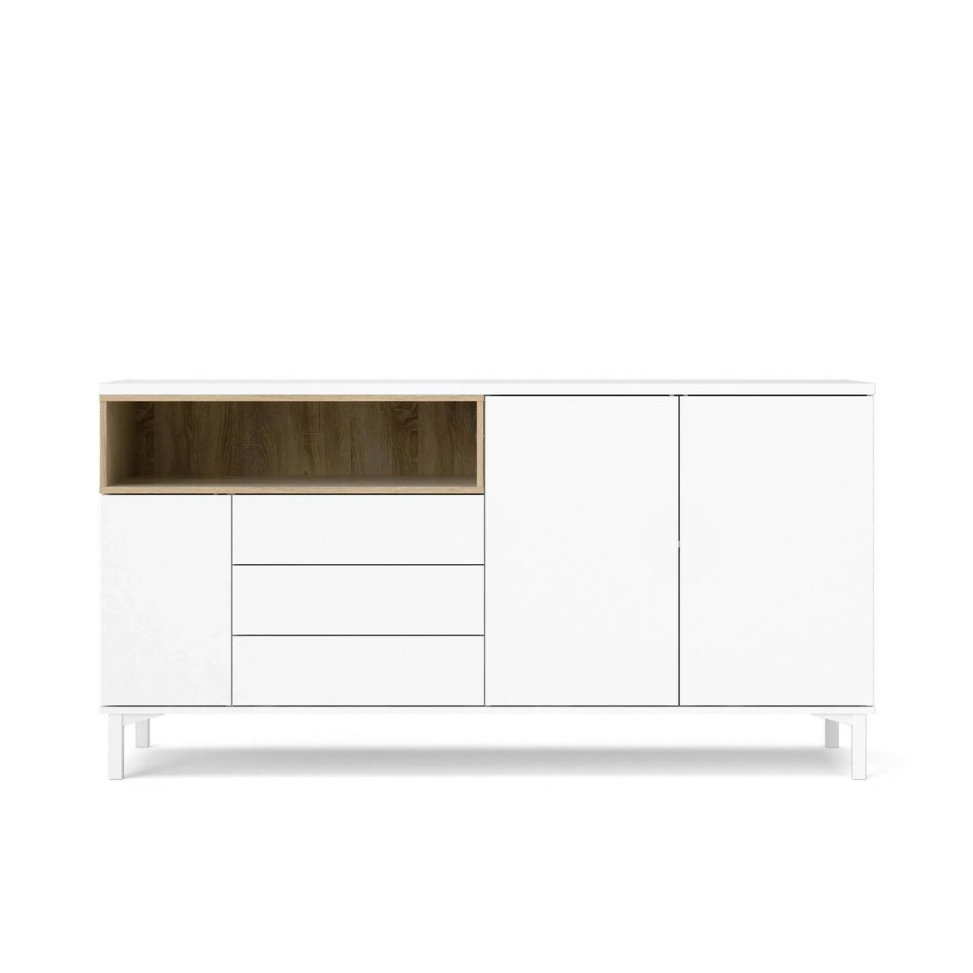 Credenza Julie, 48x176 h90 cm, Bianco e Quercia<Dmora Outlet