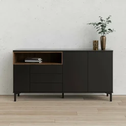 Credenza Julie, 48x176 h90 cm, Nero e Noce<Dmora Hot