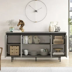 Credenza Kay, 160x45 h76 cm, Grigio e Nero<Dmora Best Sale