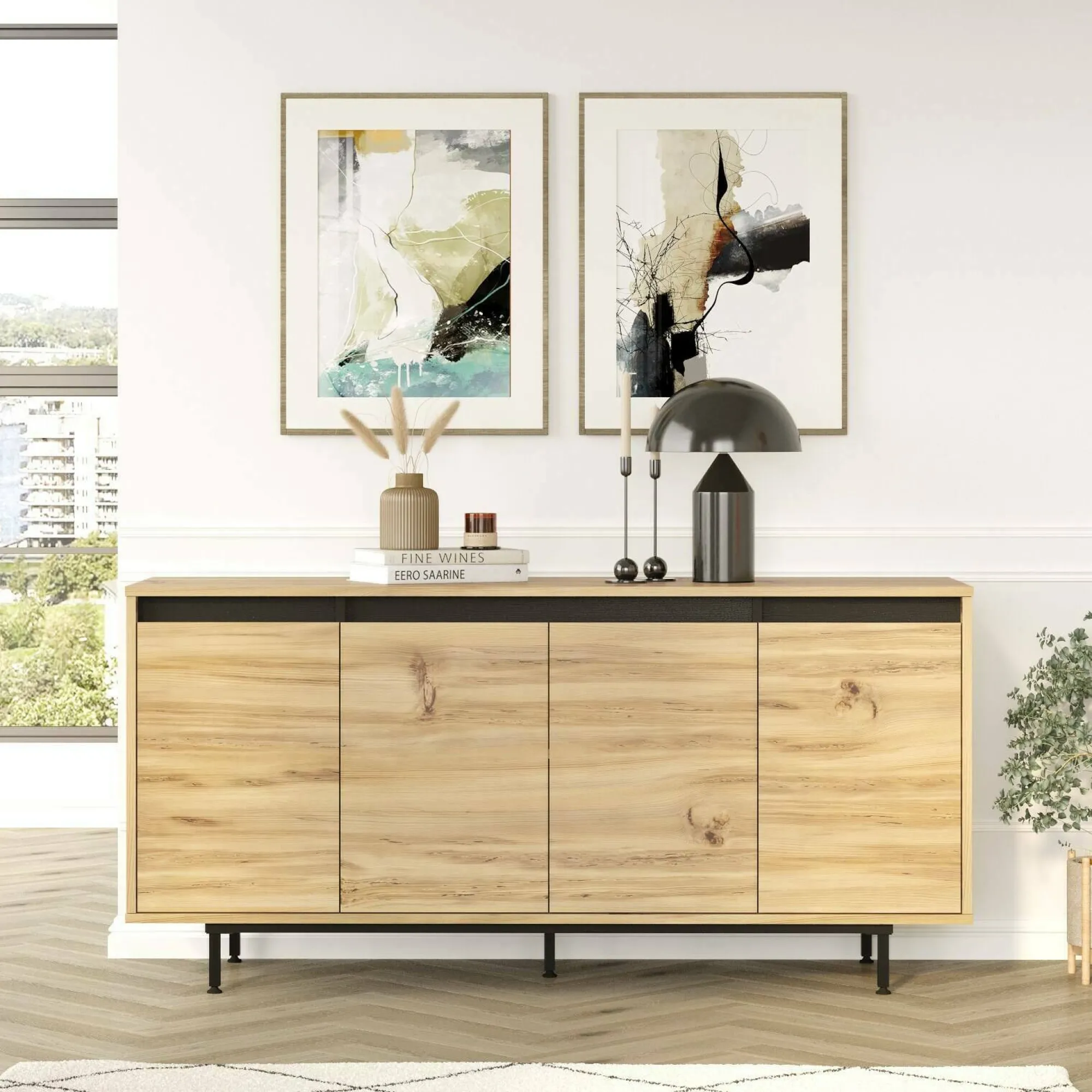 Credenza Kay, 160x45 h76 cm, Quercia e Nero<Dmora New