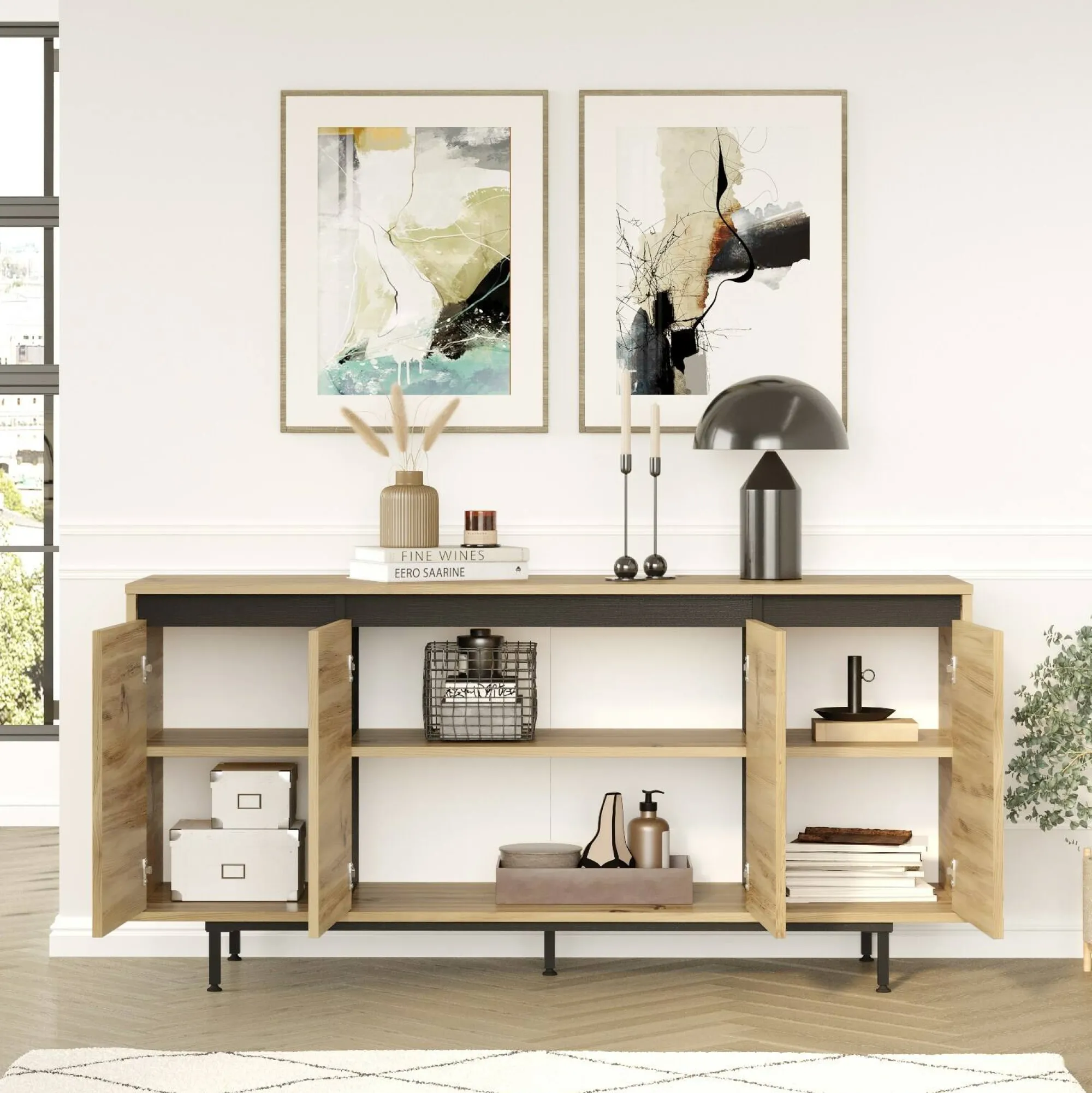 Credenza Kay, 160x45 h76 cm, Quercia e Nero<Dmora New