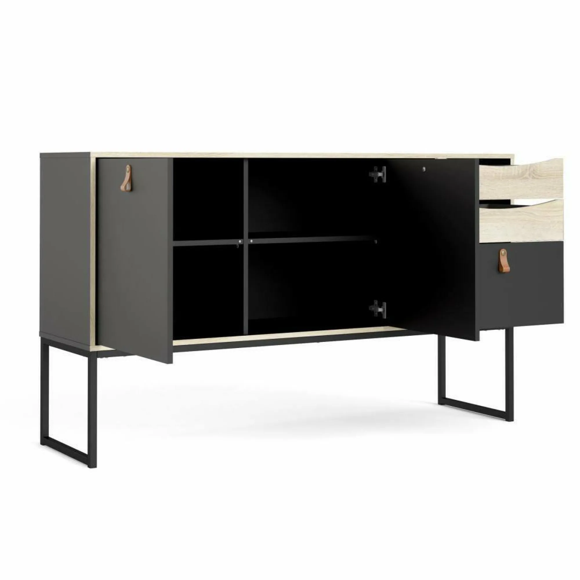 Credenza Khan, 40x147 h87 cm, Nero e Quercia<Dmora Flash Sale