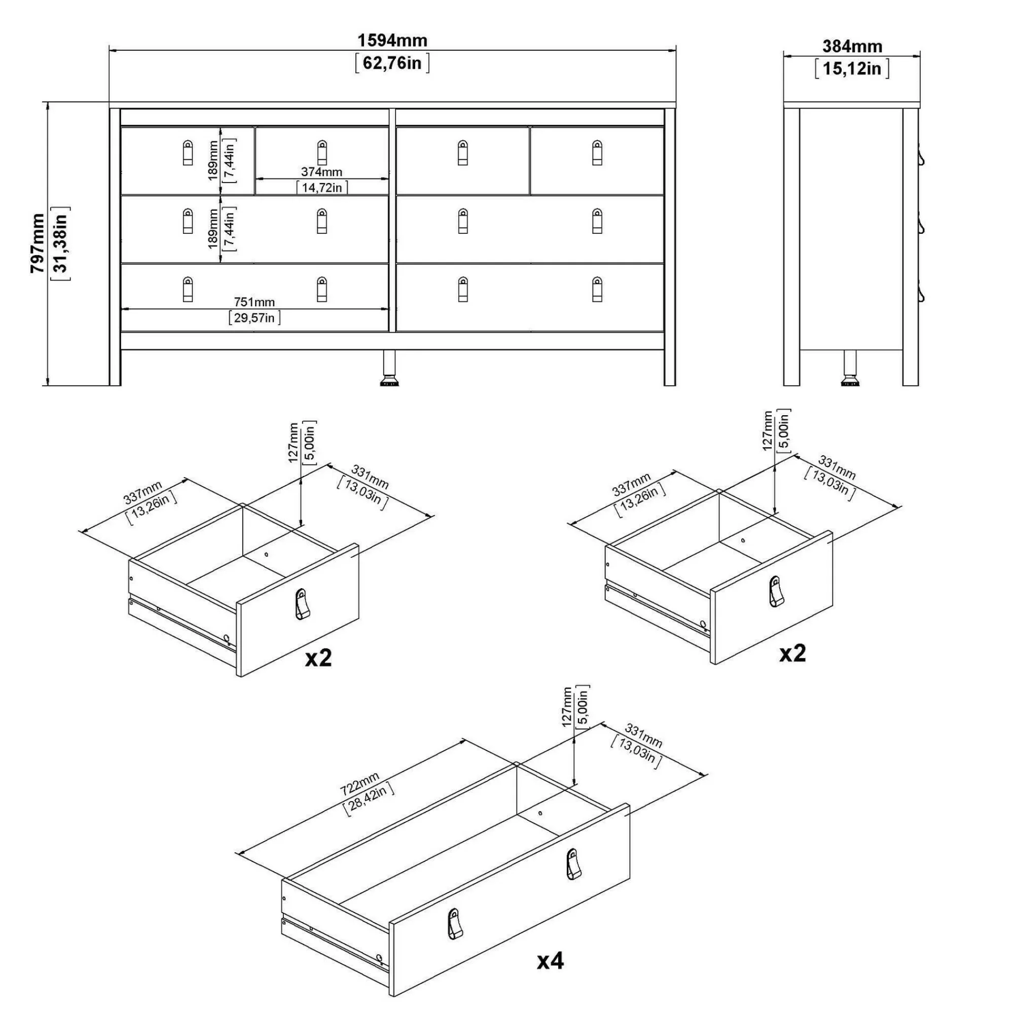 Credenza Kovsova, 38x160 h80 cm,<Dmora Sale