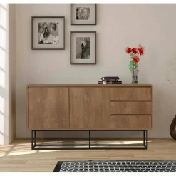 Credenza Kuwait, 140x36h72 cm, Noce e Nero<Dmora Best Sale