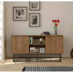 Credenza Levante, 140x36h72 cm, Noce e Nero<Dmora Sale