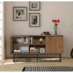 Credenza Levante, 140x36h72 cm, Noce e Nero<Dmora Sale