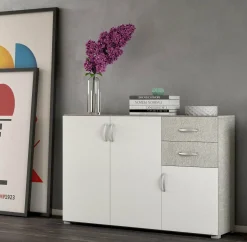 Credenza Lionrock, 120x35h83 cm, Bianco e Cemento<Dmora Clearance