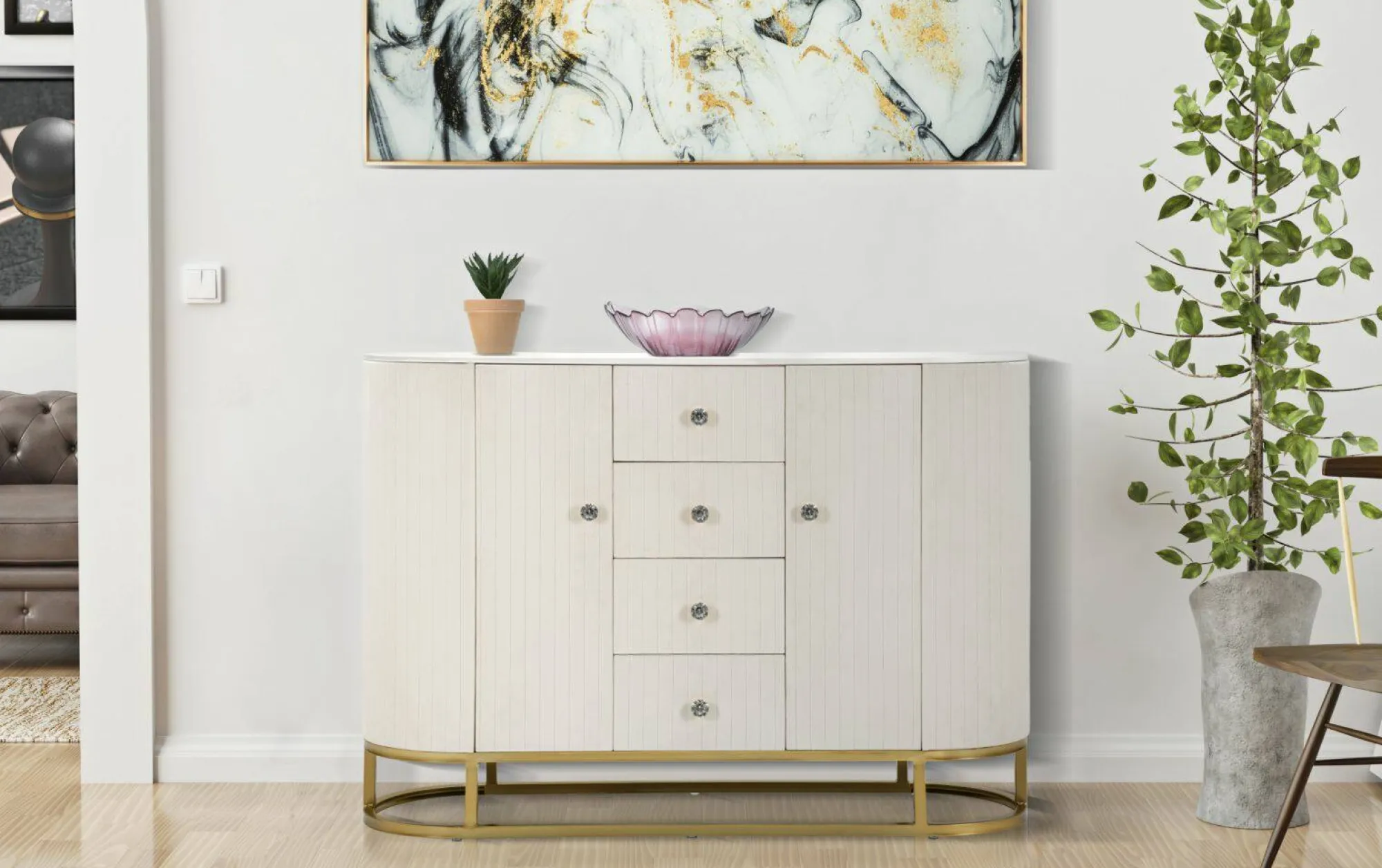 Credenza Lodovico, 120x40 h85 cm, Crema e Bianco<Dmora Flash Sale