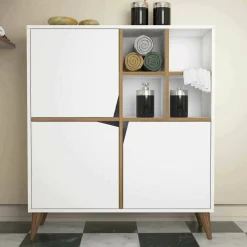 Credenza Londra, 100x30 h115 cm, Bianco e Noce<Dmora New