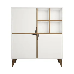 Credenza Londra, 100x30 h115 cm, Bianco e Noce<Dmora New
