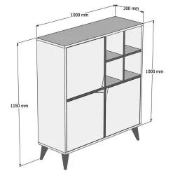Credenza Londra, 100x30 h115 cm, Bianco e Noce<Dmora New