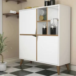 Credenza Londra, 100x30 h115 cm, Bianco e Noce<Dmora New