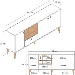 Credenza Lucertola, 180x35 h81 cm,<Dmora New