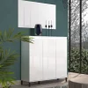 Credenza Miriana, 138x40h110 cm, Bianco lucido e Antracite<Dmora Store
