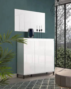 Credenza Miriana, 138x40h110 cm, Bianco lucido e Antracite<Dmora Store