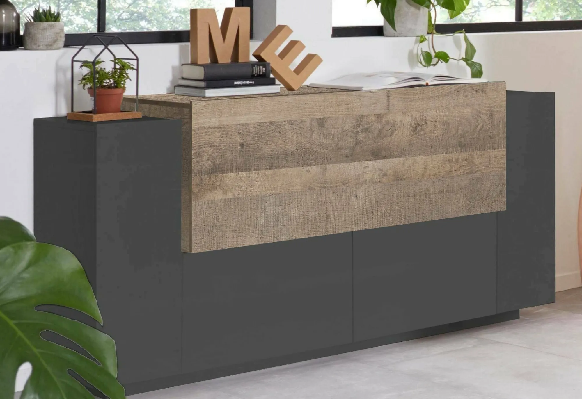 Credenza Muscari, cm 160x45h86, Antracite e Acero<Dmora Flash Sale