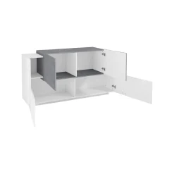 Credenza Muscari, cm 160x45h86, Bianco lucido e Cemento<Dmora Cheap