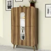 Credenza Novella, 93x32h144 cm, Noce e Bianco<Dmora Clearance