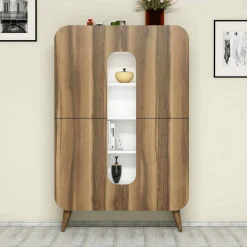 Credenza Novella, 93x32h144 cm, Noce e Bianco<Dmora Clearance