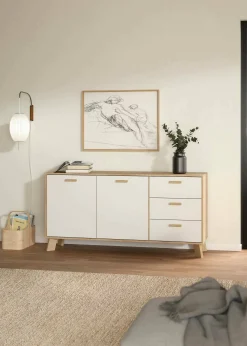 Credenza Pepito, 39x147 h73 cm, Rovere e Bianco<Dmora Outlet