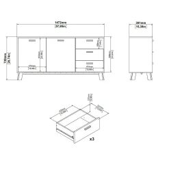 Credenza Pepito, 39x147 h73 cm, Rovere e Bianco<Dmora Outlet