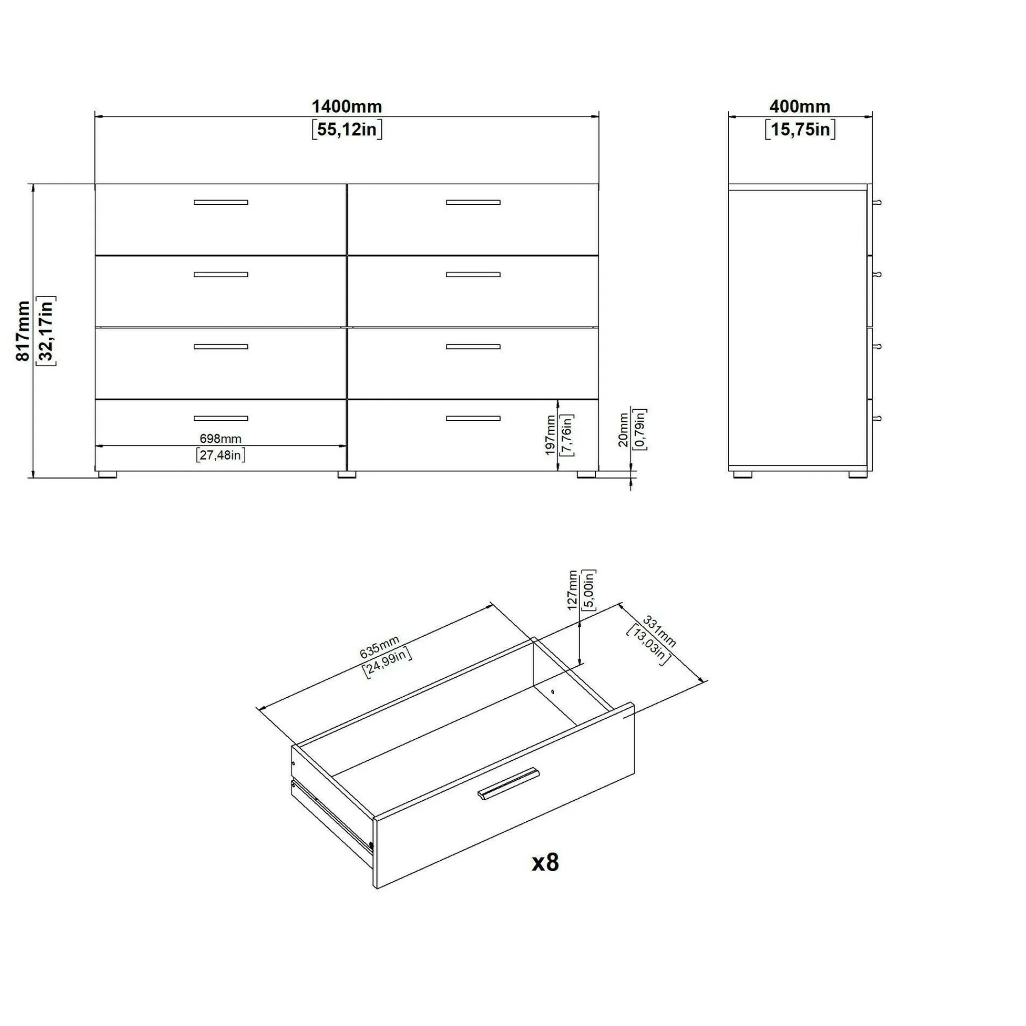 Credenza Phethai, 40x140 h82 cm,<Dmora Online