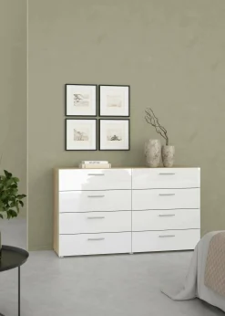 Credenza Phethai, 40x140 h82 cm, Quercia e Bianco<Dmora Sale