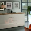 Credenza Satriano, 180x43h89 cm, Bianco lucido e Rovere<Dmora Online