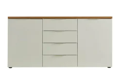 Credenza Satriano, 180x43h89 cm, Bianco lucido e Rovere<Dmora Online