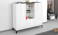 Credenza Scirocco, cm 120x40h133, Bianco lucido e Ardesia<Dmora Cheap