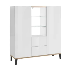 Credenza Scirocco, cm 120x40h133, Bianco lucido e Acero<Dmora Clearance