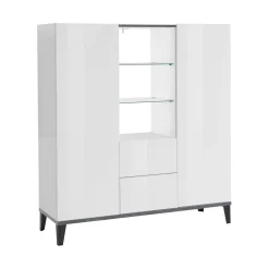 Credenza Scirocco, cm 120x40h133, Bianco lucido e Ardesia<Dmora Cheap