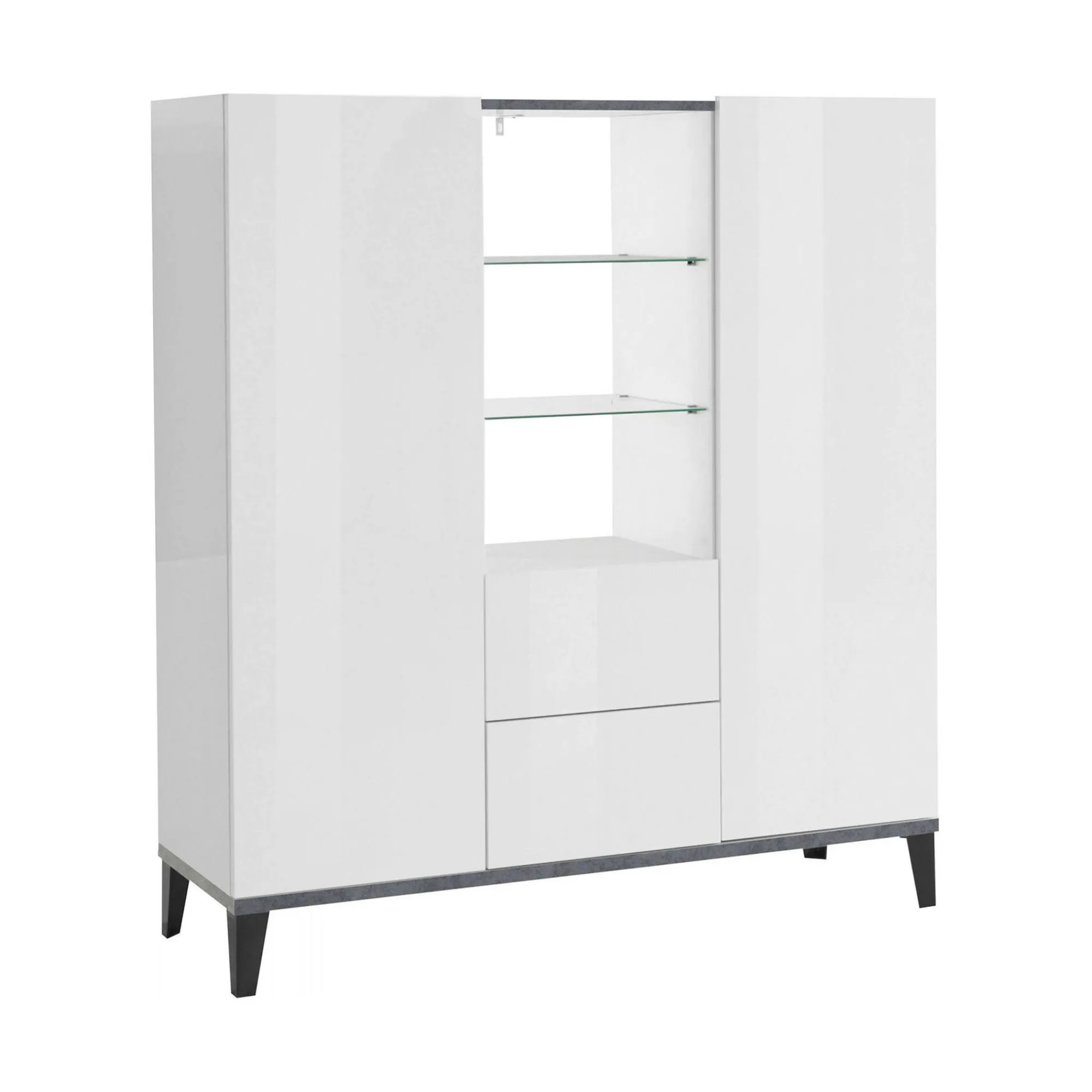 Credenza Scirocco, cm 120x40h133, Bianco lucido e Ardesia<Dmora Cheap