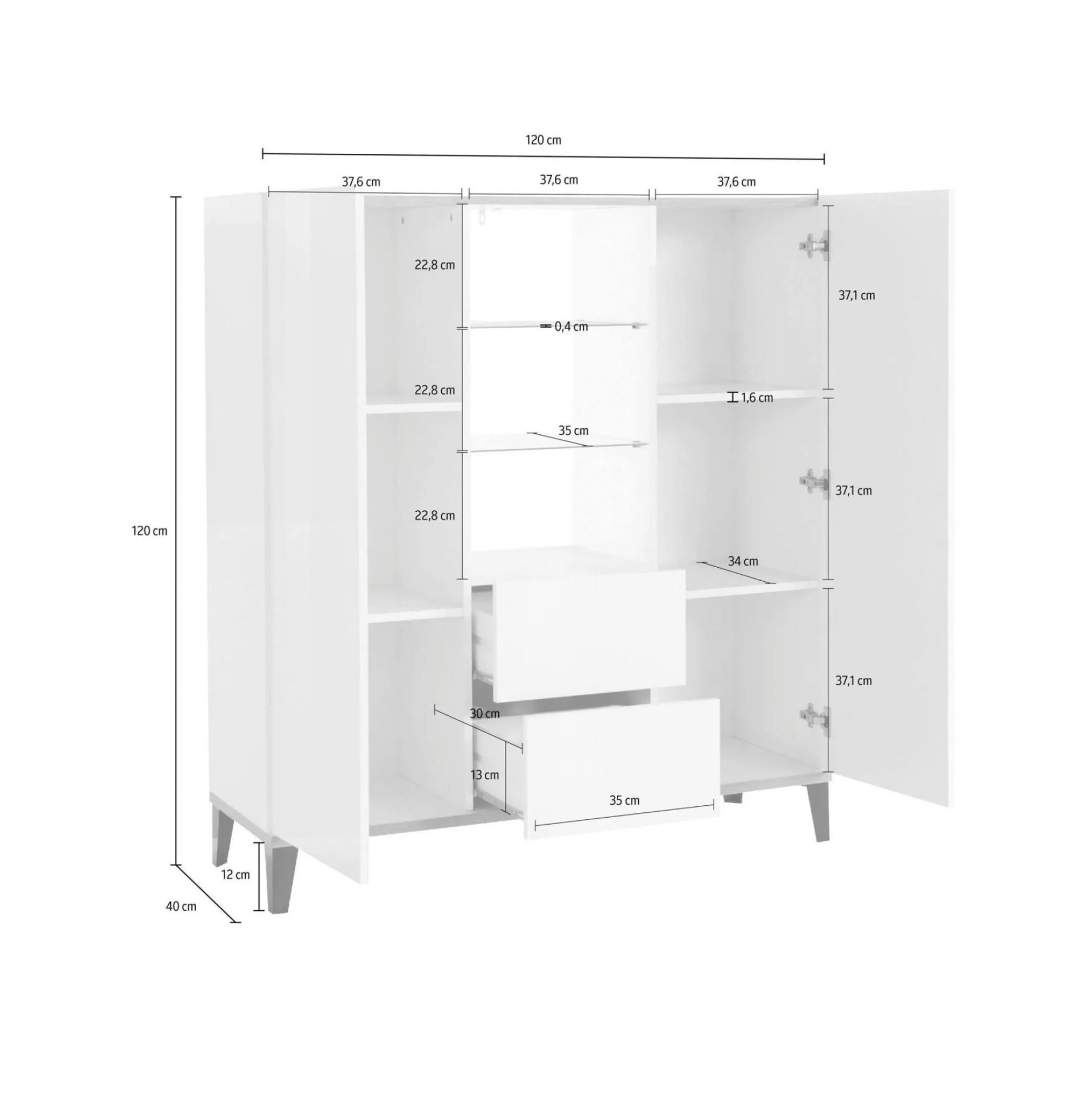 Credenza Scirocco, cm 120x40h133, Bianco lucido e Ardesia<Dmora Cheap