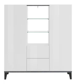 Credenza Scirocco, cm 120x40h133, Bianco lucido e Ardesia<Dmora Cheap