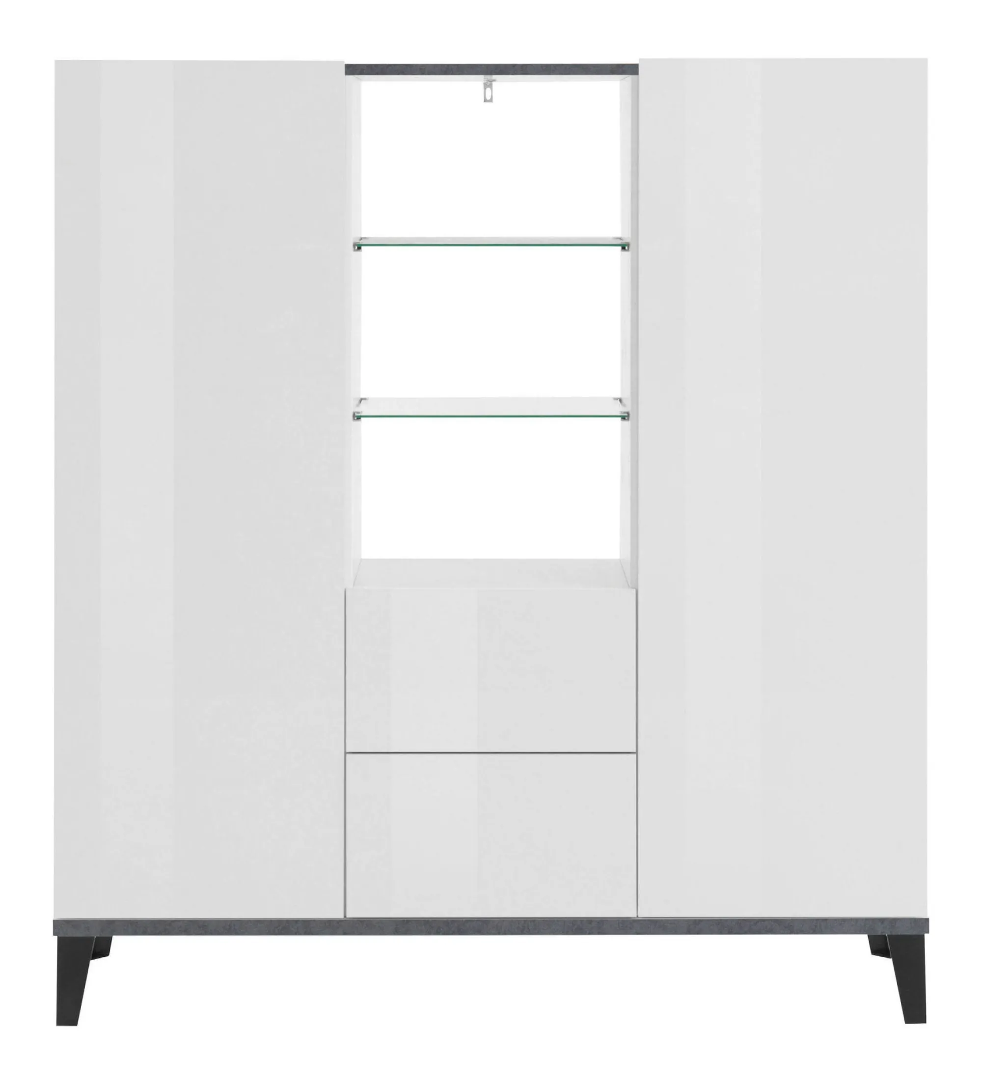 Credenza Scirocco, cm 120x40h133, Bianco lucido e Ardesia<Dmora Cheap
